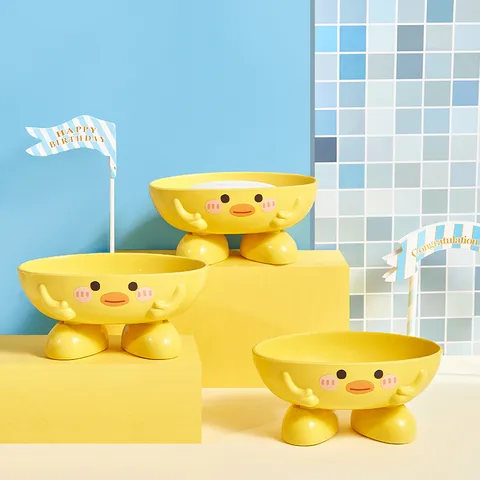 Cartoon Little Yellow Duck Plastic Soap Dish Bathroom Draining Soap Holder Cute Shell Soap Tray Storage Organizer
