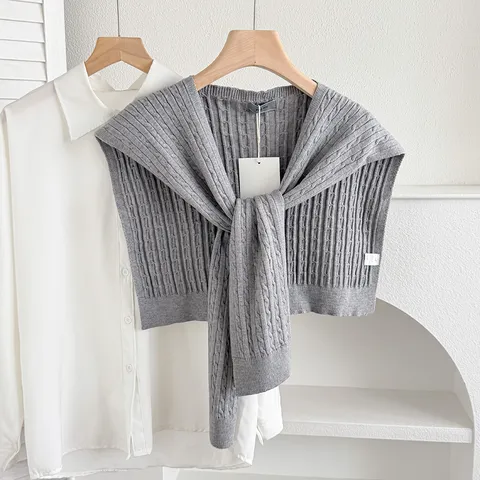 Chal de Punto de Cable Acrílico para Mujer Cardigan Abierto Falso Cuello Suéter Bufanda Accesorio de Ropa de Exterior de Otoño Casual