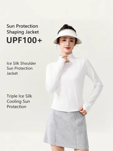 Women Cooling Sun Protection Clothing Casual Long Sleeve Full Zip Stand Collar Lightweight Slim Fit UV Jacket
