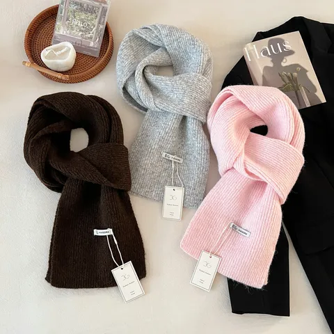 Bufanda Tejida de Mezcla de Lana de Color Sólido Bufanda Cálida de Invierno para Parejas Bufanda Suave y Casual para Mujeres Hombres