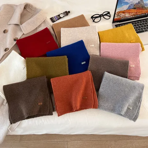 Fashion Knitted Polyester Solid Color Scarf Soft Warm Winter Neck Warmer For Women Korean Style Versatile Outdoor Student Couple Scarf