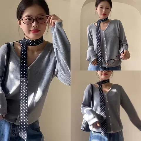 Style Coréen Satin Pois Fin Foulard en Soie Mode Élégant Long Ruban Écharpe de Cou Accessoire de Sac à Main Pour Femmes