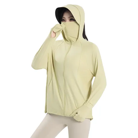 Ropa de Protección Solar para Mujer Protección Completa Chaqueta con Cremallera y Capucha Manga Larga Ligera Transpirable Abrigo UV