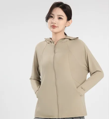 Ropa de Protección Solar para Mujer Protección Completa Chaqueta con Cremallera y Capucha Manga Larga Ligera Transpirable Abrigo UV