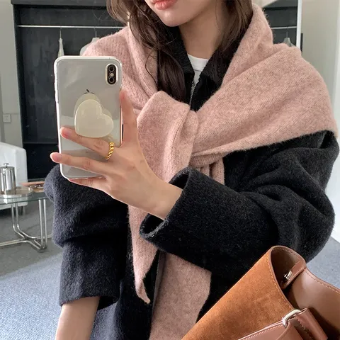 Womens Wool Blend Triangle Scarf Solid Color Korean Style Warm Shawl Fashion Casual Headwrap Cold Weather Neck Cover