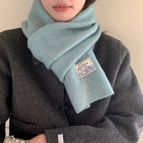 Bufanda de Punto de Color Sólido para Mujer Suave Cálida Cuello de Invierno Estilo Casual Dulce Uso Diario Acrílico