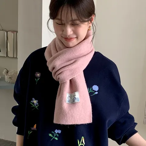 Bufanda de Punto de Color Sólido para Mujer Suave Cálida Cuello de Invierno Estilo Casual Dulce Uso Diario Acrílico