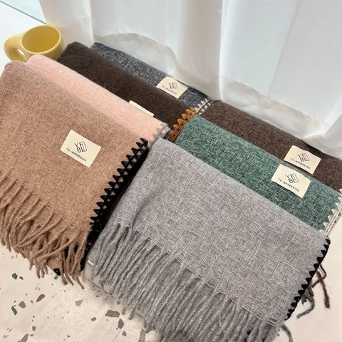 Bufanda de Borlas Cálida y Engrosada de Invierno Para Mujeres Suave Imitación Cachemira Acrílico Bufanda Larga Moda Casual Calentador de Cuello