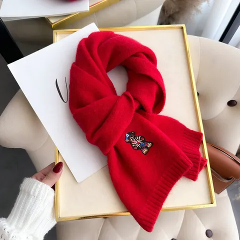 Bufanda de Punto Cálida de Invierno Lindo Oso Bordado Bufanda de Mezcla de Lana Casual Suave Calentador de Cuello Para Mujeres
