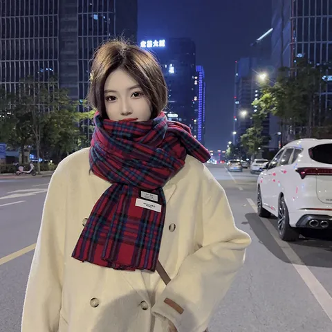 Bufanda de Cuadros de Imitación Cachemira Cálida de Invierno para Mujer Suave Colorblock con Borlas Bufanda Larga Casual Diaria