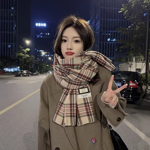 Bufanda de Cuadros de Imitación Cachemira Cálida de Invierno para Mujer Suave Colorblock con Borlas Bufanda Larga Casual Diaria