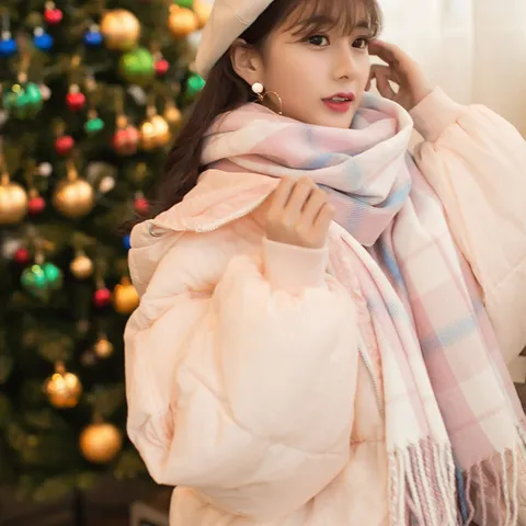 Mujer Invierno Cálido Bufanda de Cuadros Clásico Flecos Largo Chal Suave Poliéster Moda Bufanda de Cuello