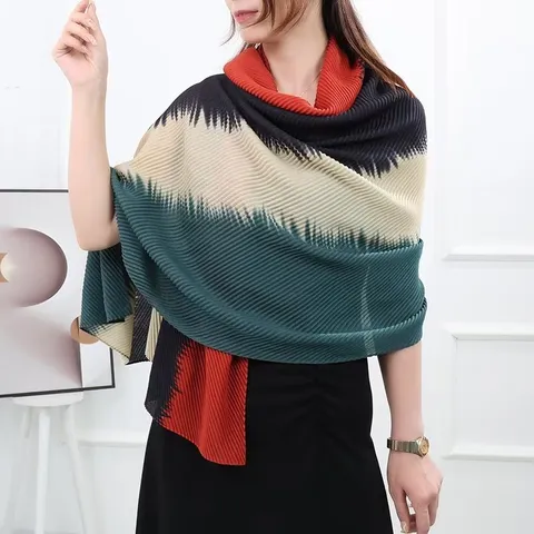 Bufanda Plisada con Degradado de Algodón Lino para Mujer Chal Suave Diadema Casual Moda Invierno Cálido Wrap Accesorios