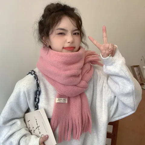 Solid Color Tassel Soft Plush Scarf Winter Warm Long Neck Scarf Korean Style Versatile Fashion Neckwear For Women