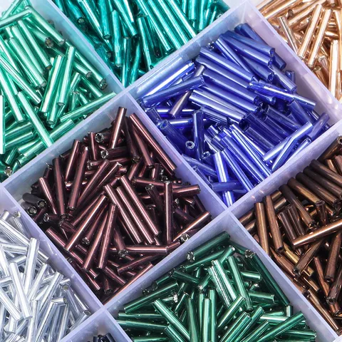 Glass Bugle Beads Lined Silver Tube Beads Striped Loose Spacer Beads For Handcrafted DIY Jewelry Making Craft Garment Accessories Project