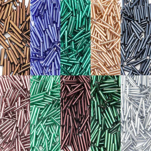 Glass Bugle Beads Lined Silver Tube Beads Striped Loose Spacer Beads For Handcrafted DIY Jewelry Making Craft Garment Accessories Project