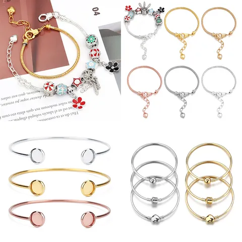 Copper Electroplated DIY Bracelet Findings Tray Bezel Blank Open Bangle Snake Chain For Cabochon Setting Jewelry Craft Making Component