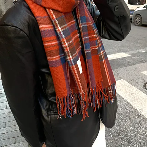 Bufanda A Cuadros Cálida de Invierno para Mujer Clásica Borla Envolvente Larga Suave Poliéster Moda Diario Casual Bufandas