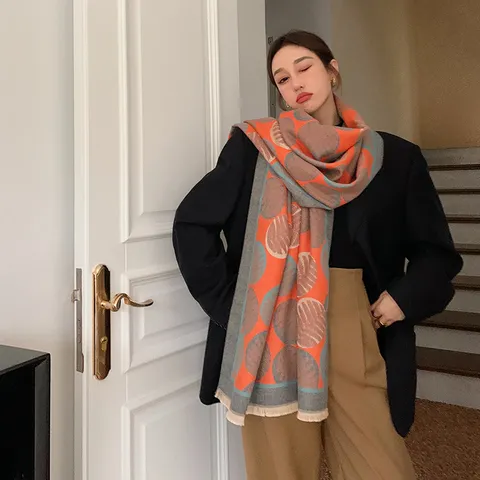 Women Winter Warm Faux Cashmere Scarf Polka Dot Printed Tassel Shawl Fashion Casual Long Scarf Daily Wear
