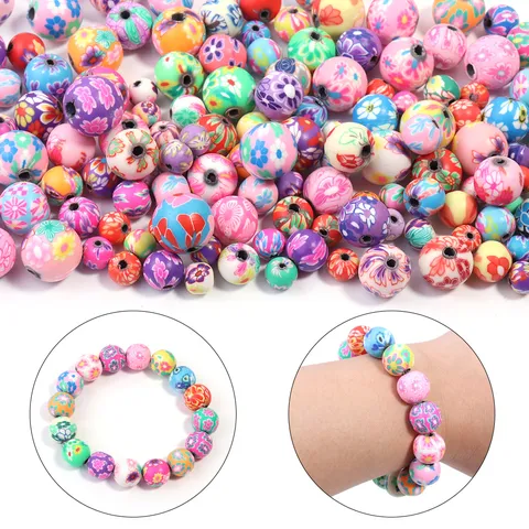 Perles en Pâte Polymère Couleur Mixte Rondes Motif Estompé DIY Fabrication de Bijoux Perles en Vrac pour Bracelet Collier