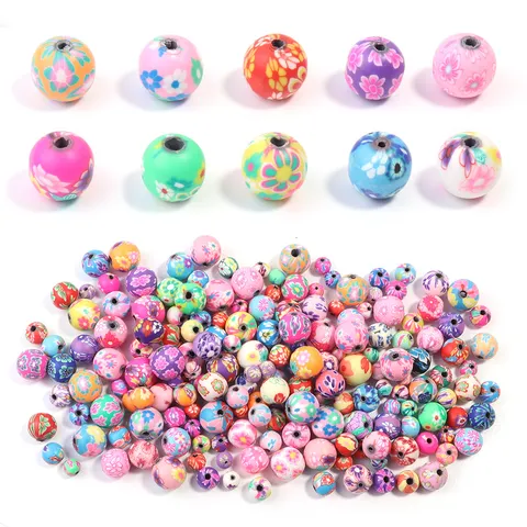 Perles en Pâte Polymère Couleur Mixte Rondes Motif Estompé DIY Fabrication de Bijoux Perles en Vrac pour Bracelet Collier
