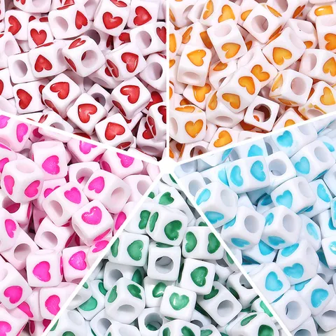 Acrylic Square Heart Beads Colorful Drip Oil Heart Shape Large Hole Spacer Beads For DIY Jewelry Making Craft Accessories