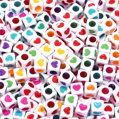 Acrylic Square Heart Beads Colorful Drip Oil Heart Shape Large Hole Spacer Beads For DIY Jewelry Making Craft Accessories