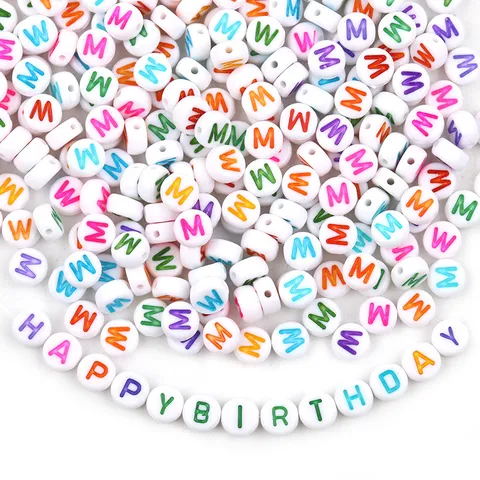 Acryl Flache Runde Alphabet Perlen Bunte Buchstaben Perlen Weiße Basis Für DIY Armband Halskette Schmuckherstellung Handwerk
