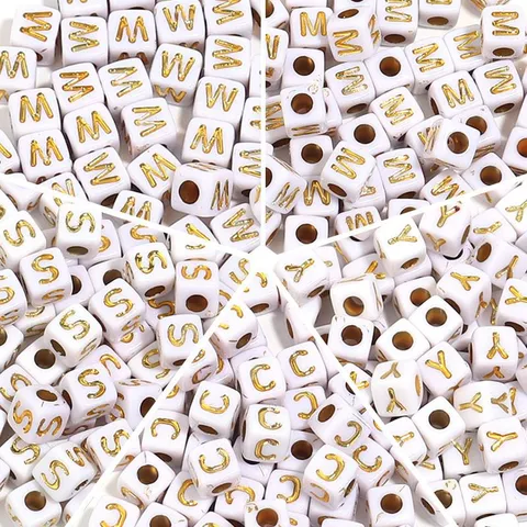 Acrylic Square Alphabet Beads White Gold Alphabet Loose Beads For DIY Bracelet Necklace Clothing Accessories Jewelry Making