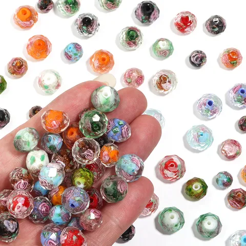 Faceted Millefiori Glass Beads Gold Sand Floral Abacus Loose Beads For DIY Jewelry Making Bracelet Necklace Craft Accessories