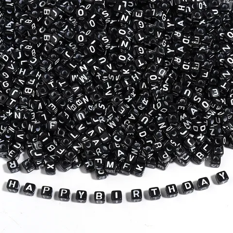 Square Acrylic Alphabet Beads Black White Letter Beads For DIY Bracelet Necklace Jewelry Making Loose Beads Accessories