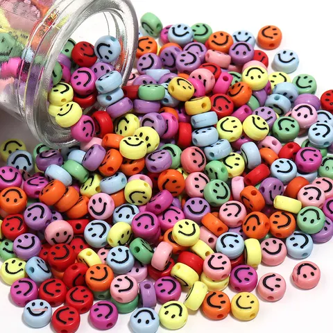 Acrylic Flat Round Smiley Face Beads Cartoon Expression Loose Spacer Beads For DIY Craft Bracelet Necklace Jewelry Making Accessory