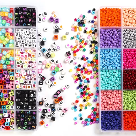 DIY Jewelry Making Beads Kit Colored Glass Seed Beads Acrylic Letter Beads Set For Bracelet Necklace Handmade Craft With Storage Box Accessories
