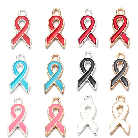 Breloques en Alliage Huile de Goutte Ruban de Sensibilisation pour Fabrication de Bijoux DIY Pendentifs Symbole de Charité Cancer du Sein Accessoire