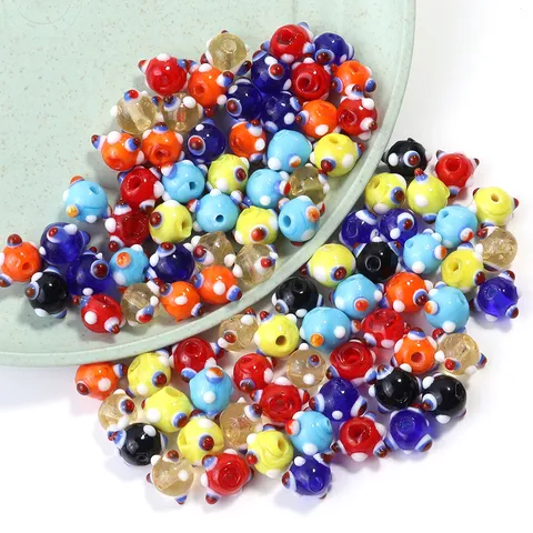 Vintage Lampwork Glass Evil Eye Beads Multicolor Round Loose Beads Spacer Beads For DIY Jewelry Craft Making Clothing Accessories