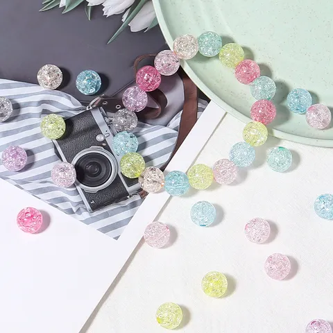 Acrylic Crackle Loose Beads Mixed Colors Transparent Explosion Crystal Round Beads For DIY Jewelry Making Bracelet Necklace Handcraft