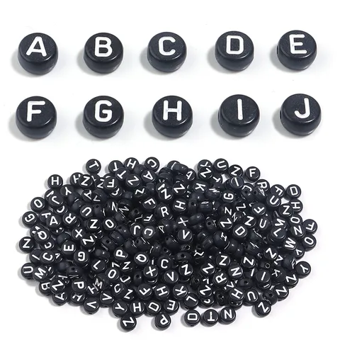 Acrylic Flat Round Letter Beads Black White Alphabet Loose Beads For DIY Bracelet Necklace Jewelry Making Accessories