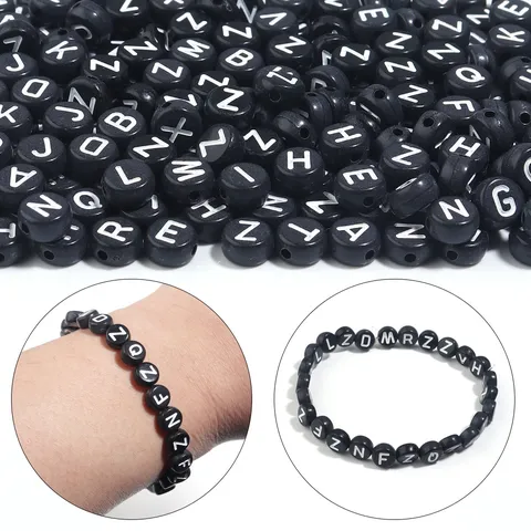 Acrylic Flat Round Letter Beads Black White Alphabet Loose Beads For DIY Bracelet Necklace Jewelry Making Accessories