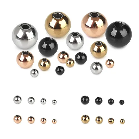 Perles En Vrac Rondes En Acier Inoxydable Perles Intercalaires Électroplaquées Avec Trou Droit Pour La Fabrication De Bracelets Et Colliers DIY Accessoires