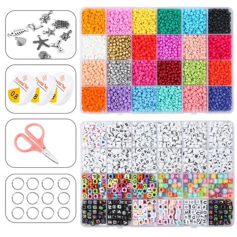 DIY Jewelry Making Beads Kit Colored Glass Seed Beads Acrylic Letter Beads Set For Bracelet Necklace Handmade Craft With Storage Box Accessories