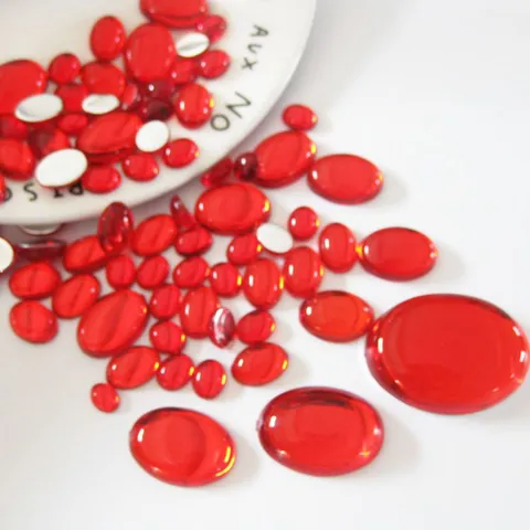 Red Acrylic Oval Flatback Rhinestones Transparent Smooth Cat Eye Cabochon Gems Craft Patches Jewelry Making Materials Handmade Accessories