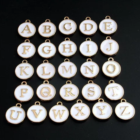 DIY Jewelry Alloy Enamel Round Double Sided English Letter Pendant Charm For Necklace Bracelet Jewelry Making Material Hand Made Accessory