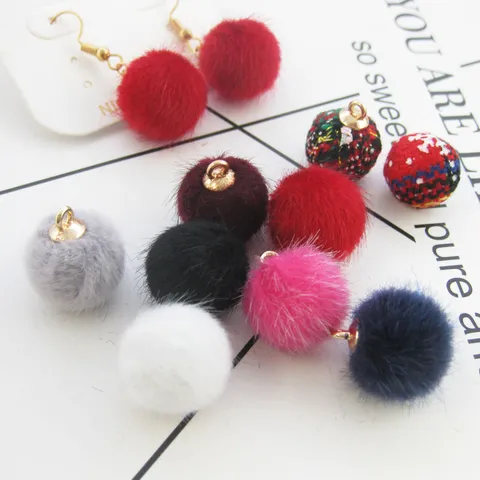 Handmade Cashmere Blend Mini Plush Pompom Ball Charms With Metal Loop For Earring Crafting DIY Jewelry Making Accessories Jewelry Finding Materials
