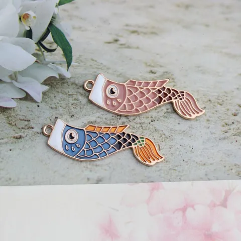 Alloy Enamel Koi Fish Charm Pendant DIY Handmade Jewelry Accessories For Earrings Necklace Bag Making Material