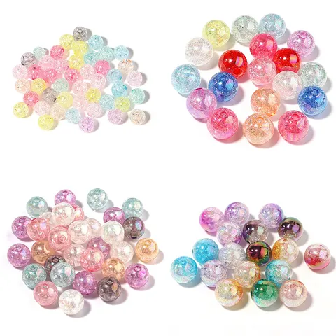 Acrylic Crackle Loose Beads Mixed Colors Transparent Explosion Crystal Round Beads For DIY Jewelry Making Bracelet Necklace Handcraft