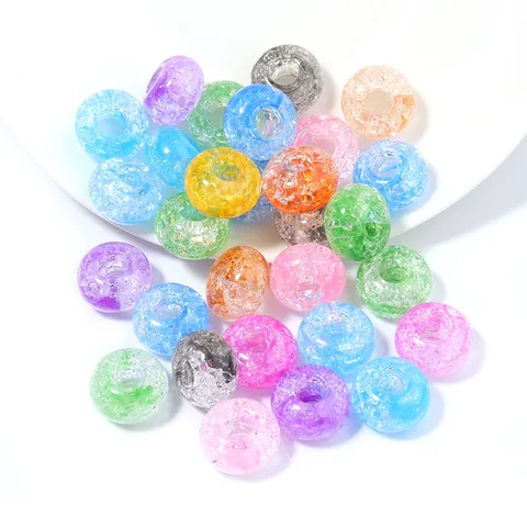 Acrylic Rondelle Large Hole Spacer Beads Crackled Gradient Transparent Loose Beads For Handmade Bracelet Jewelry Making Supplies