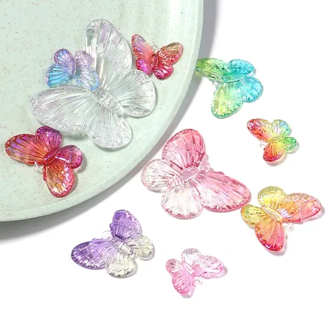 Acrylic 3D Butterfly Pendants Colorful Clear Gradients Loose Beads Charms For DIY Jewelry Making Crafting Accessories