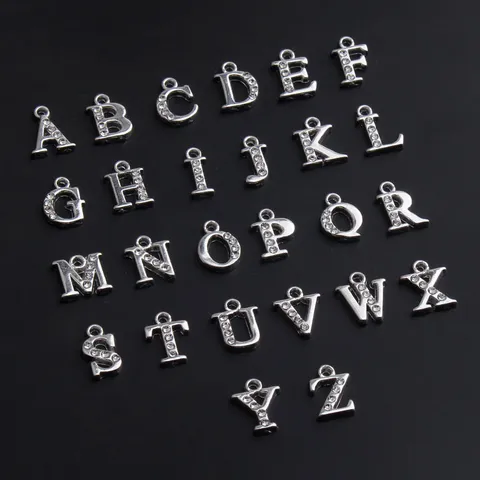 DIY Alphabet Buchstaben Anhänger Legierung Strass A-Z Initialen Pendentif Für Halskette Armband Schmuckherstellung Silber Zubehör
