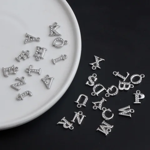DIY Alphabet Buchstaben Anhänger Legierung Strass A-Z Initialen Pendentif Für Halskette Armband Schmuckherstellung Silber Zubehör