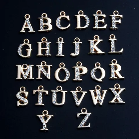 Legierung Strass Alphabet Buchstabe Charms KC Vergoldet Initial Anhänger Für DIY Halskette Armband Schmuckherstellung Zubehör